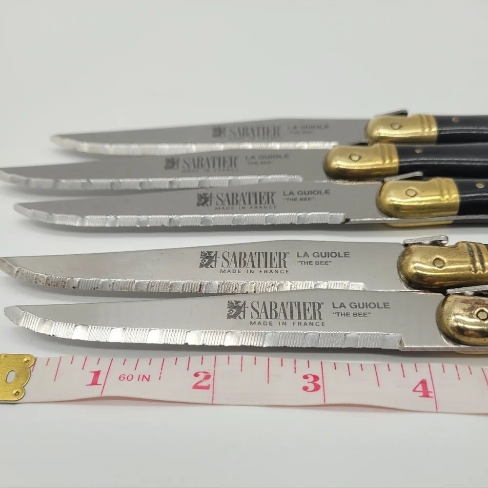 La Guiole Sabatier The Bee Black GOLD Serrated Steak Knives Set Of 5 - Vintage‌